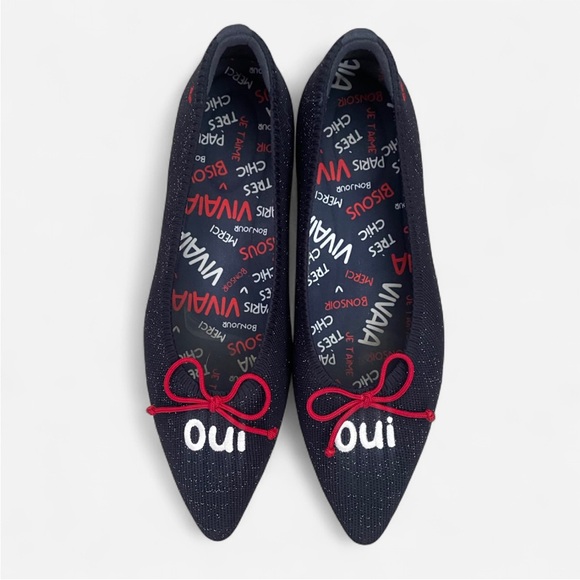 Vivaia Aria 5 French-Themed Oui Bow Special Edition Flats Navy Glitter US 10 - Picture 1 of 4